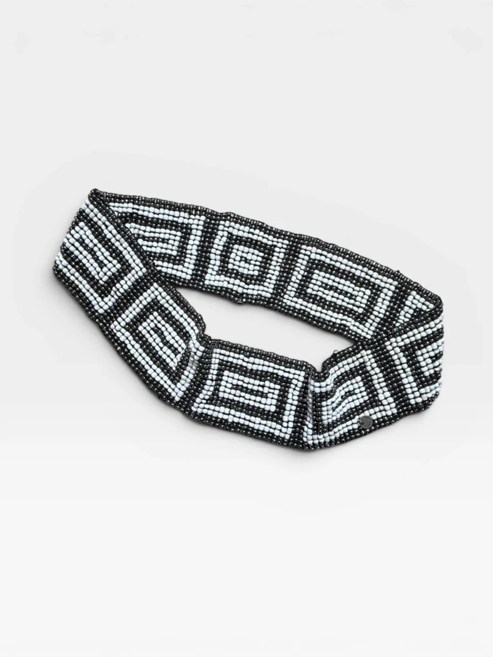 Anthropologie Cocobelle Stretch Glass‎ Bead Belt Ivory & Gunmetal 28